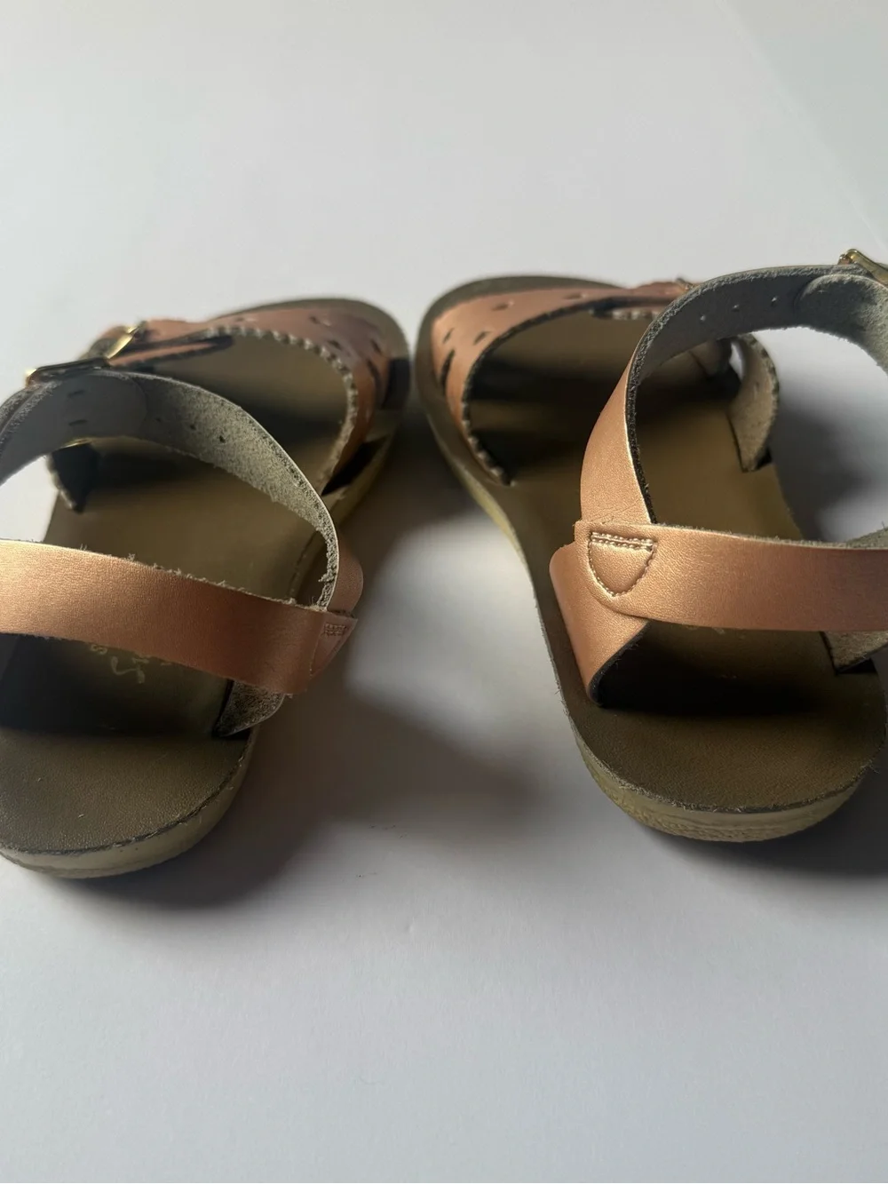 Sun San Sweetheart Metallic Rose Gold Heart-Accent Ankle Strap Sandals size 1